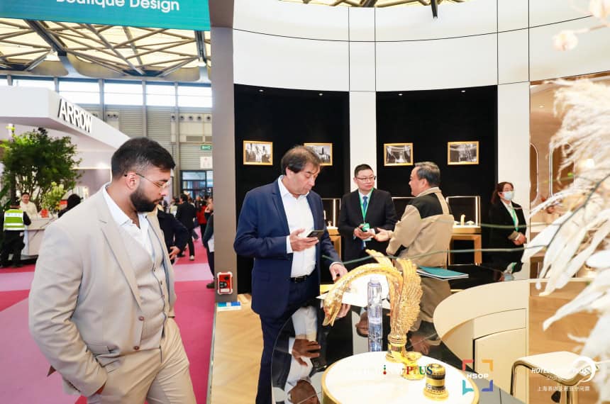 Trade show booth showcasing hotel and shop products at ChinaExpoHub.